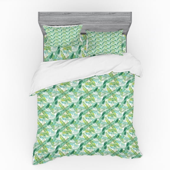 Ambesonne Exotic Bedding Set 4 Pcs, Creative Tropical Leaves, Queen, Multicolor