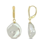 Everly Women's 16mm Cultured Freshwater Pearl 14kt Yellow Gold Coin Pearl Leverback Earrings