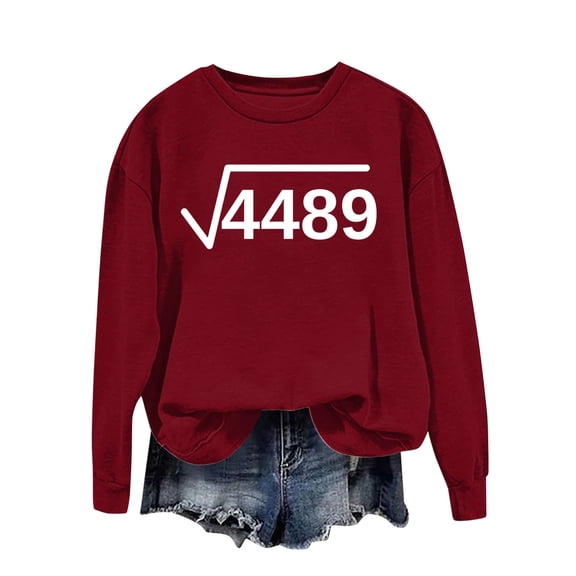 GuzomFashion Unique Math Graphic Crewneck Sweatshirt - Womens Soft Polyester Drop Shoulder Loose Fit, Casual Pullover, Wine (S-XXL),Size XL