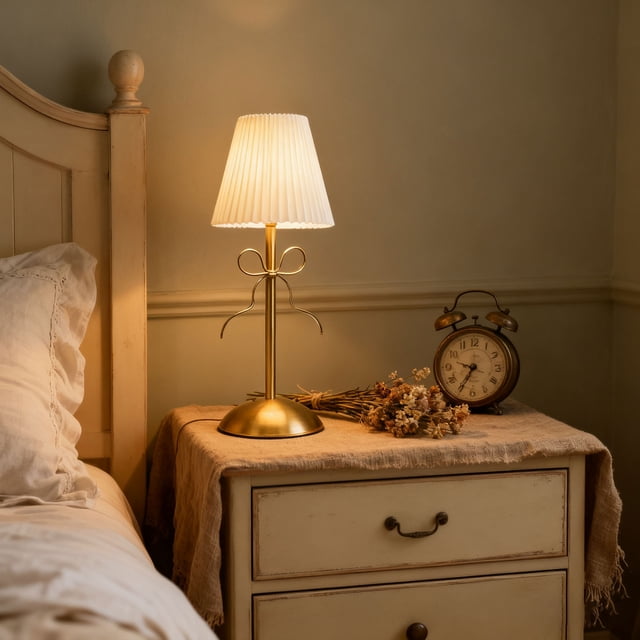Lámpara De Mesa Pequeña Lazo, Lámpara De Mesa Plisada Recargable, Linda Pantalla Tela Decorativa, Lámparas Inalámbricas Escritorio, Luz LED Para Mesita Noche Para Dormitorio