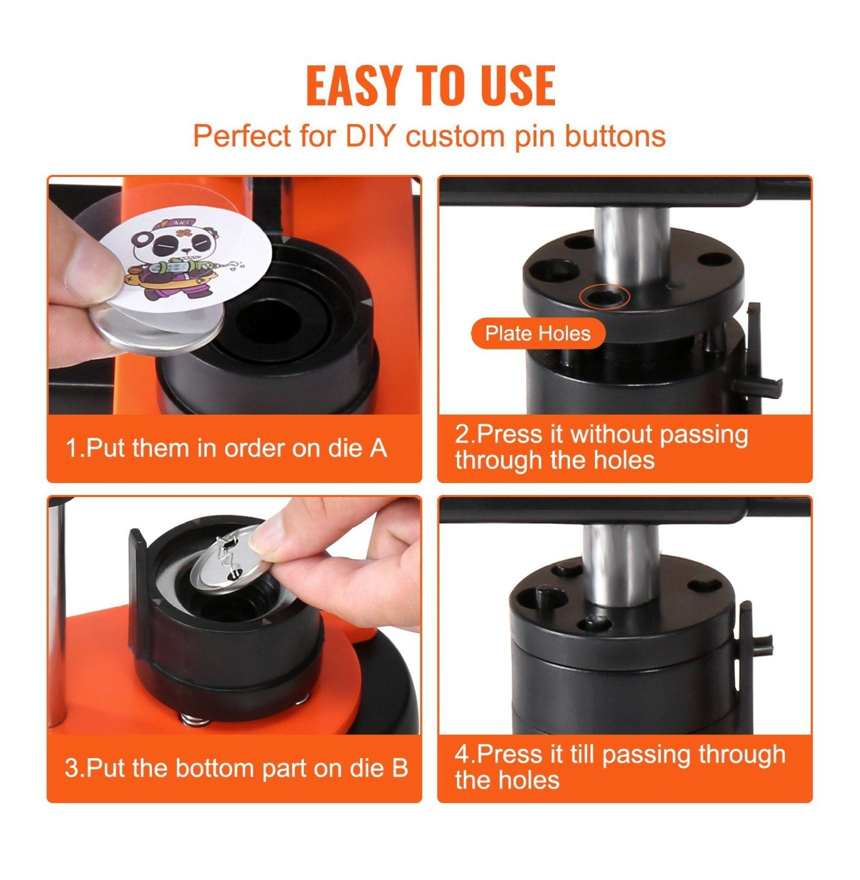 Button Maker 1.25 inch - 32mm Pin Making Kit, 500 Parts, Ergonomic Handle, DIY Badge Machine with Panda Magic Book - Gifts for Kids, Christmas Crafts