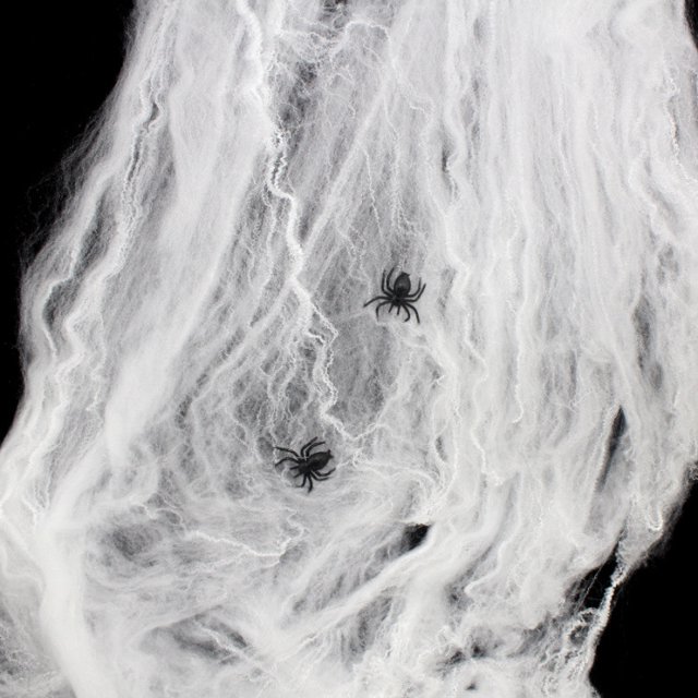 Descuento Tela de araña elástica Telaraña Decoración de fiesta de telaraña para Halloween (20 g de algodón de araña blanca + 6 arañas pequeñas) JAMW Sencillez