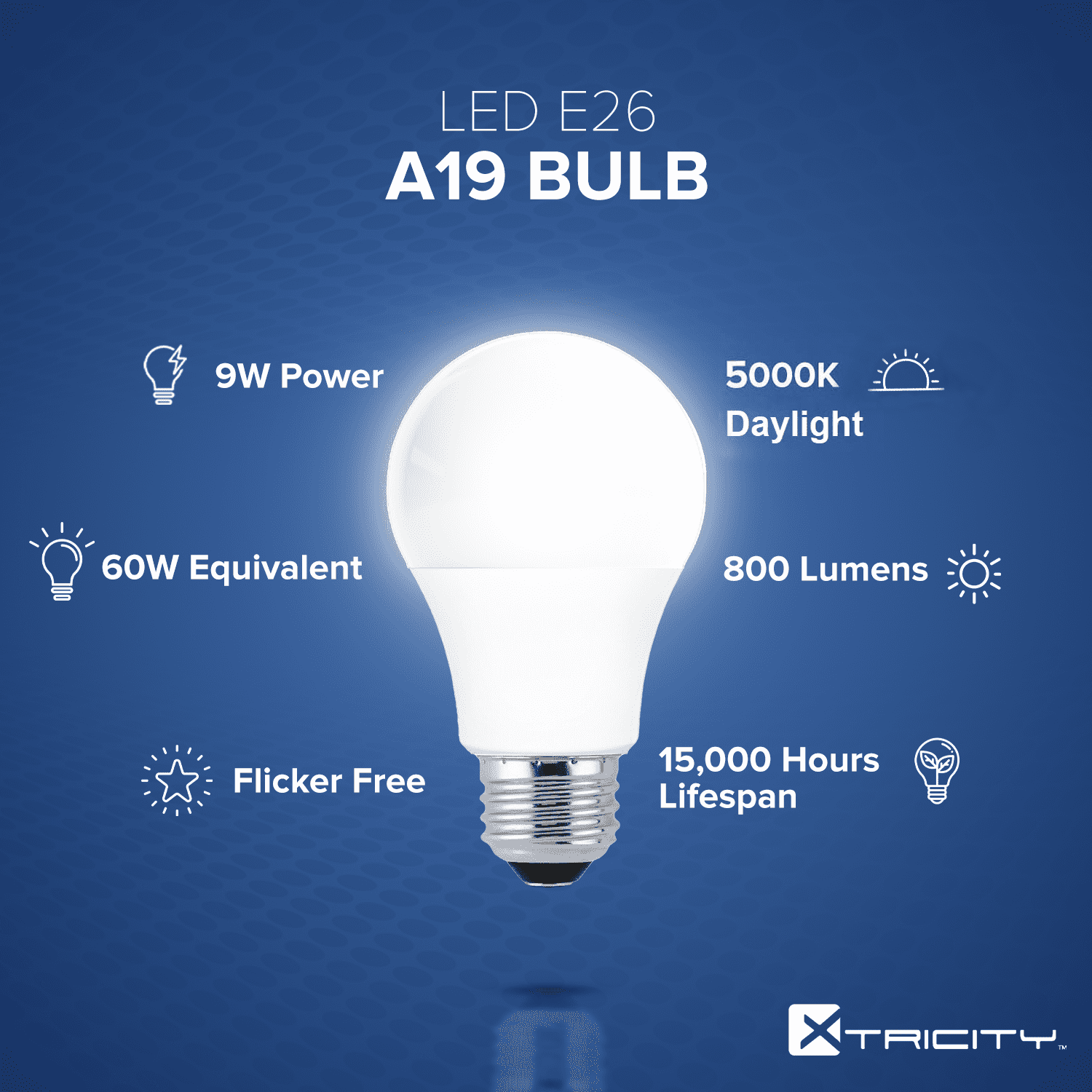Xtricity A19 LED Light Bulb, 9W (60W Eqv), E26 Base, 5000K, Non-Dimmable, UL Listed (24 Pack)