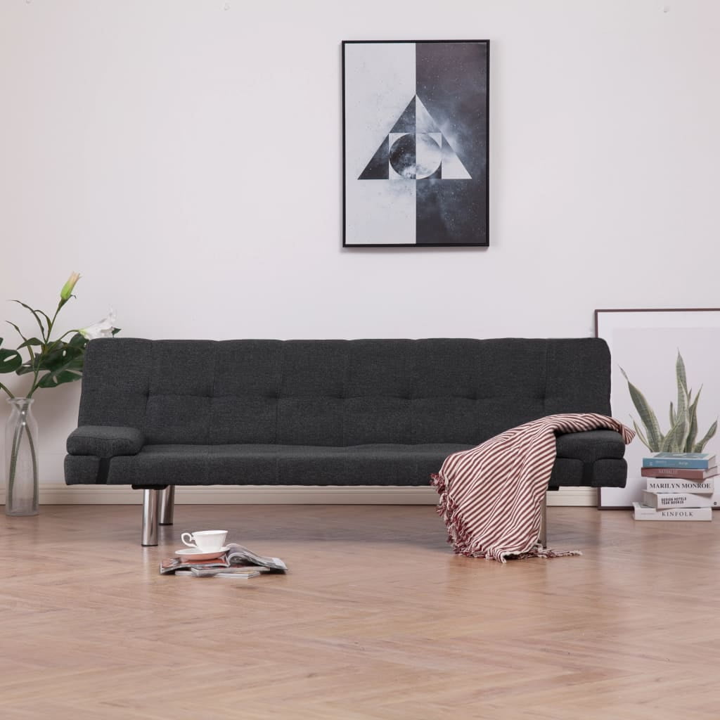 Kepooman Modern Faux Leather Convertible Sofa with 2 Pillows for Living Room Office, Dark Gray Kepooman Modern Faux Leather Convertible Sofa with 2 Pillows for Living Room Office, Dark Gray