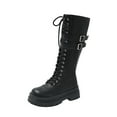 thumbnail image 3 of Juebong Women's Knee High Boots Side Zipper Motorcycle Boots Lace Up Chunky Low Heel Fashion Buckles Biker Riding Boots Black,38, 3 of 8