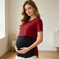 thumbnail image 5 of Hxshgdsn Womens Maternity Double Layer Nursing Top Short Sleeve Patchwork Round Neck for Breastfeeding（Wine/L）, 5 of 10