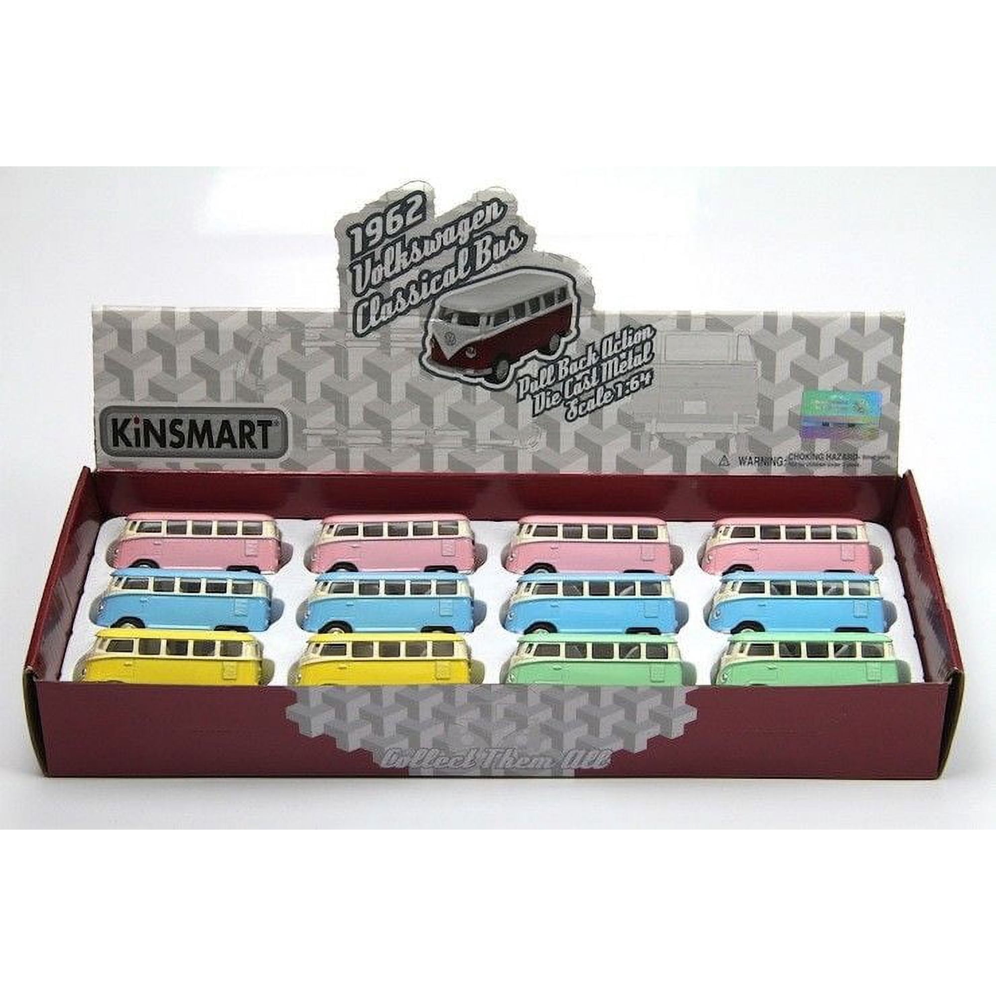 12PC BOX: 2.5" Kinsmart 1962 VW Volkswagen Bus Diecast Model Toy Car 1:64 Pastel