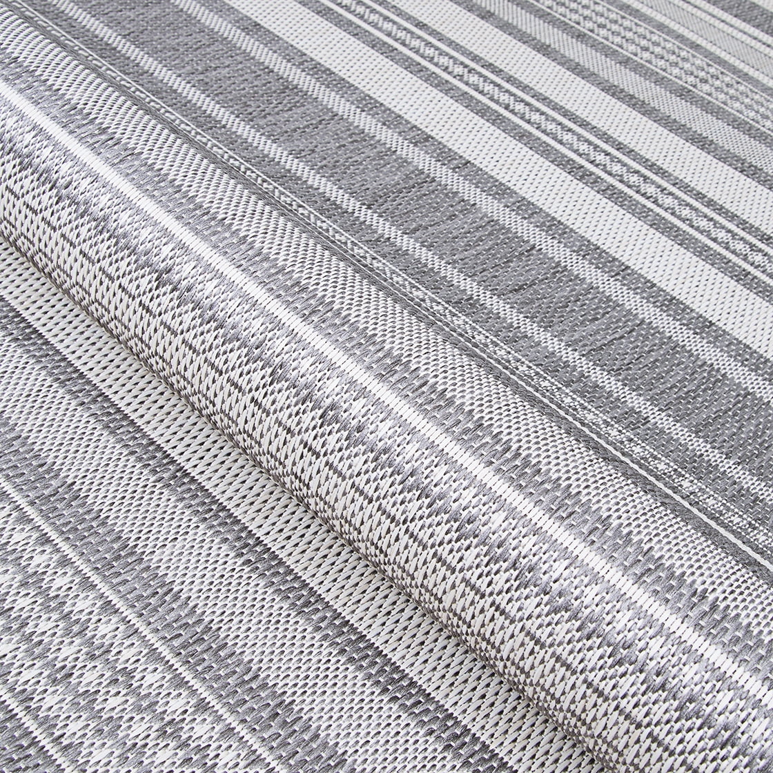 Couristan Recife Gazebo Stripe Indoor / Outdoor Area Rug, Champagne- Grey, 8'6" Square