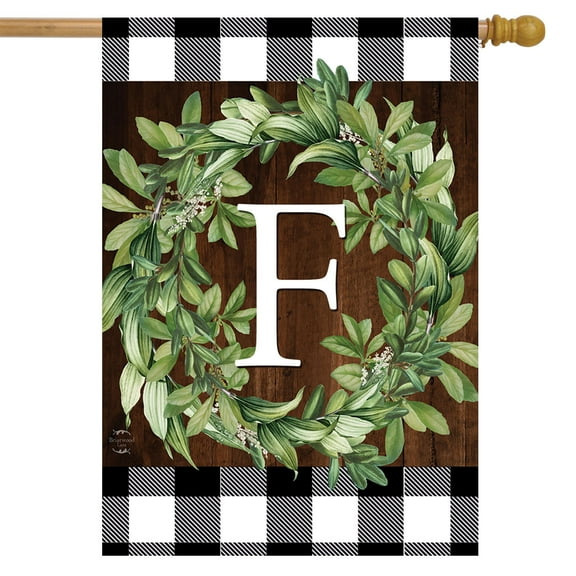 Briarwood Lane Wreath Monogram F Double-Sided House Flag