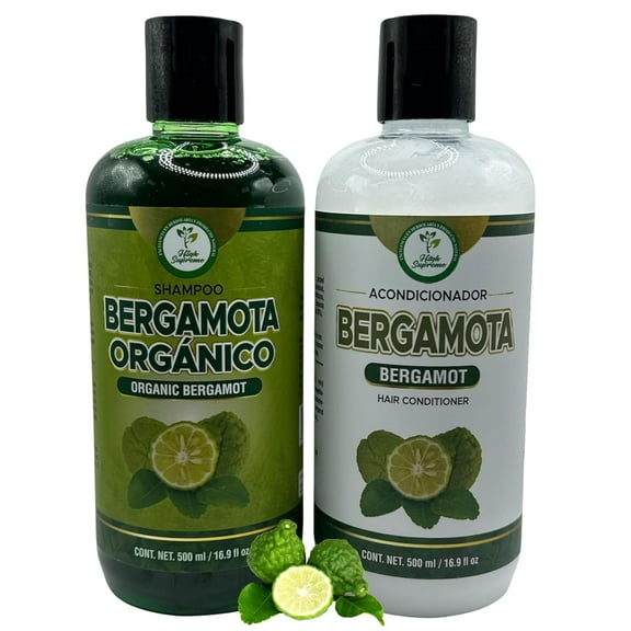 Shampoo Organic Bergamot Conditioner (16.9 fl oz) with Aloe Vera & Rosemary | SHAMPOO ORGÁNICO BERGAMOTA con Sábila & Romero Acondicionador - 500 ml - Biotina