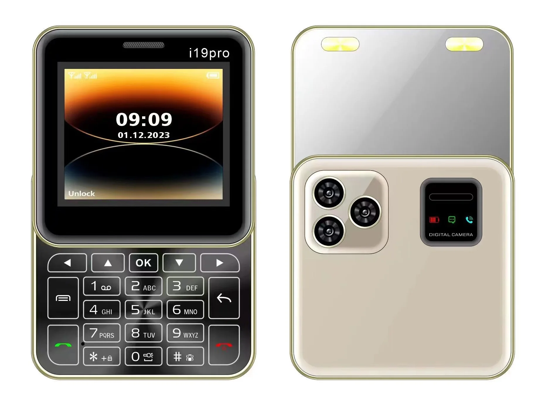Broisae I19 Pro Low Price Rotatable Cute Mini Flip 2G GSM Mobile Phone Push Button Dual SIM Two Torch Whatsapp Magic Voice Blacklist Square Small Ebook Cellphone