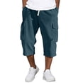 thumbnail image 3 of Dwelliawo Corduroy Long Cargo Shorts for Men Casual Capri Shorts Multi-Pockets Below Knee 3/4 Pants Lightweight Outdoor Elastic Waist Long Pants Blue L, 3 of 10