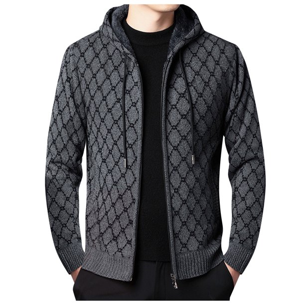 Gibobby Sueter hombre manga larga Suéter de punto informal para hombre, con cierre completa, cuello alto, ajuste ajustado, para hombre(Gris,M)