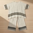thumbnail image 3 of Uootdi Two Piece Sets for Women Summer Loose Fit Crew Neck Contrast Stripe Blouse Elastic Waist Palazzo Pants Trendy Travel Matching Sets, 3 of 4