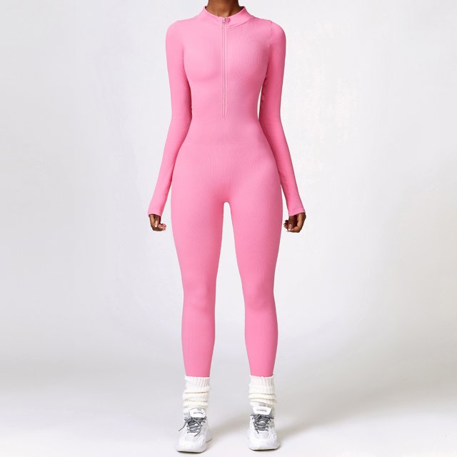 Mono de yoga de manga larga ajustado de invierno con cremallera y contracción abdominal, ropa deportiva de entrenamiento de alta resistencia para mujer