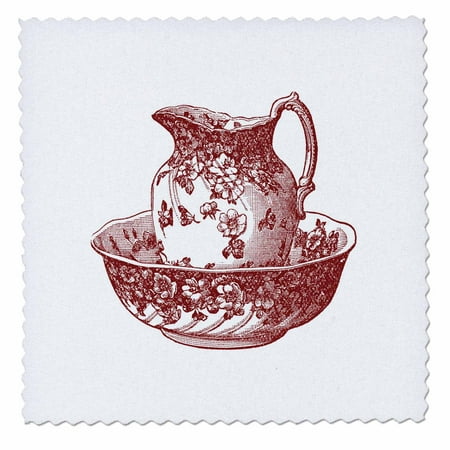 9 Inch Pitcher - 3dRose Maroon Red Antique Pitcher And Bowl - Quilt Square, 6 by 6-inch