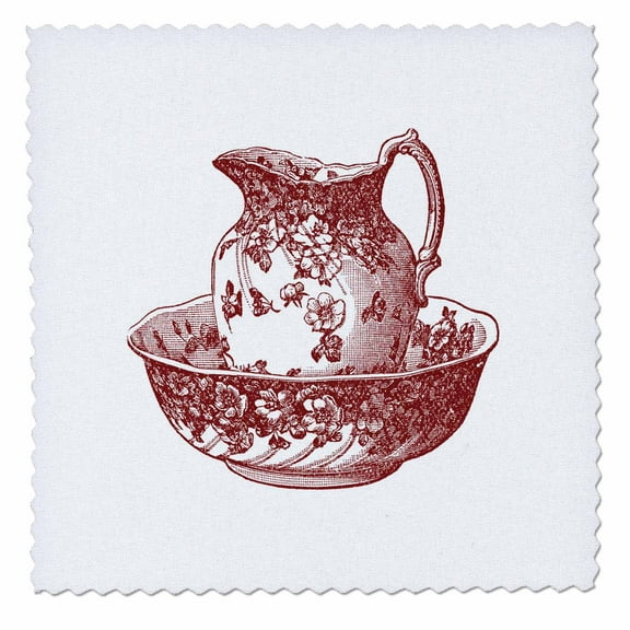 3dRose, Maroon Red Antique Pitcher And Bowl, 6x6 inch quilt square