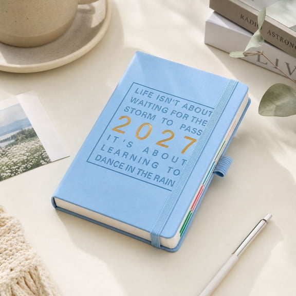 2027 Daily Planner One Page Per Day,with Elastic Band and Faux Leather Cover,Compact Purse-Size Organizer with Pocket and Monthly Tabs,Hardcover Schedule Book for Women and Office