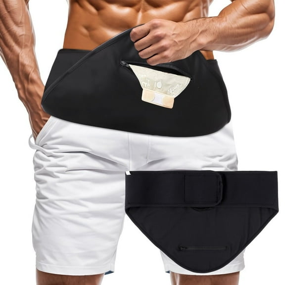 Ostomy Belt, Adjustable Ostomy Pouch Cover with Zipper, Elastic Ostomy Support Belt, Black Unisex Belt for Holding Ostomy Bag