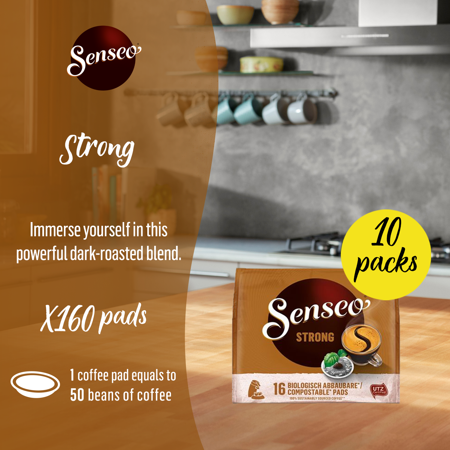 Senseo Dark Roast Coffee Pods for Coffee Makers, Strong, 160 Count (Pack of 10)