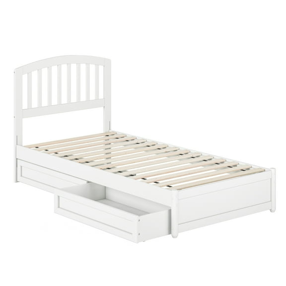 Lucia Twin XL Platform Bed with Panel Footboard & 2 Storage Drawers in White