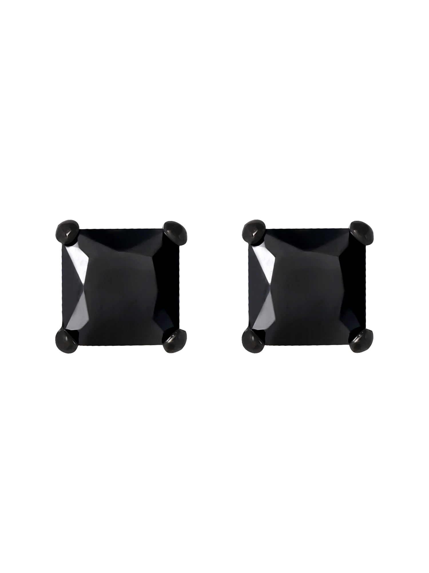 Brilliance Fine- Men's Stainless Steel Black Plated Simulated Diamond Singlet Earring Set, 4 Pieces