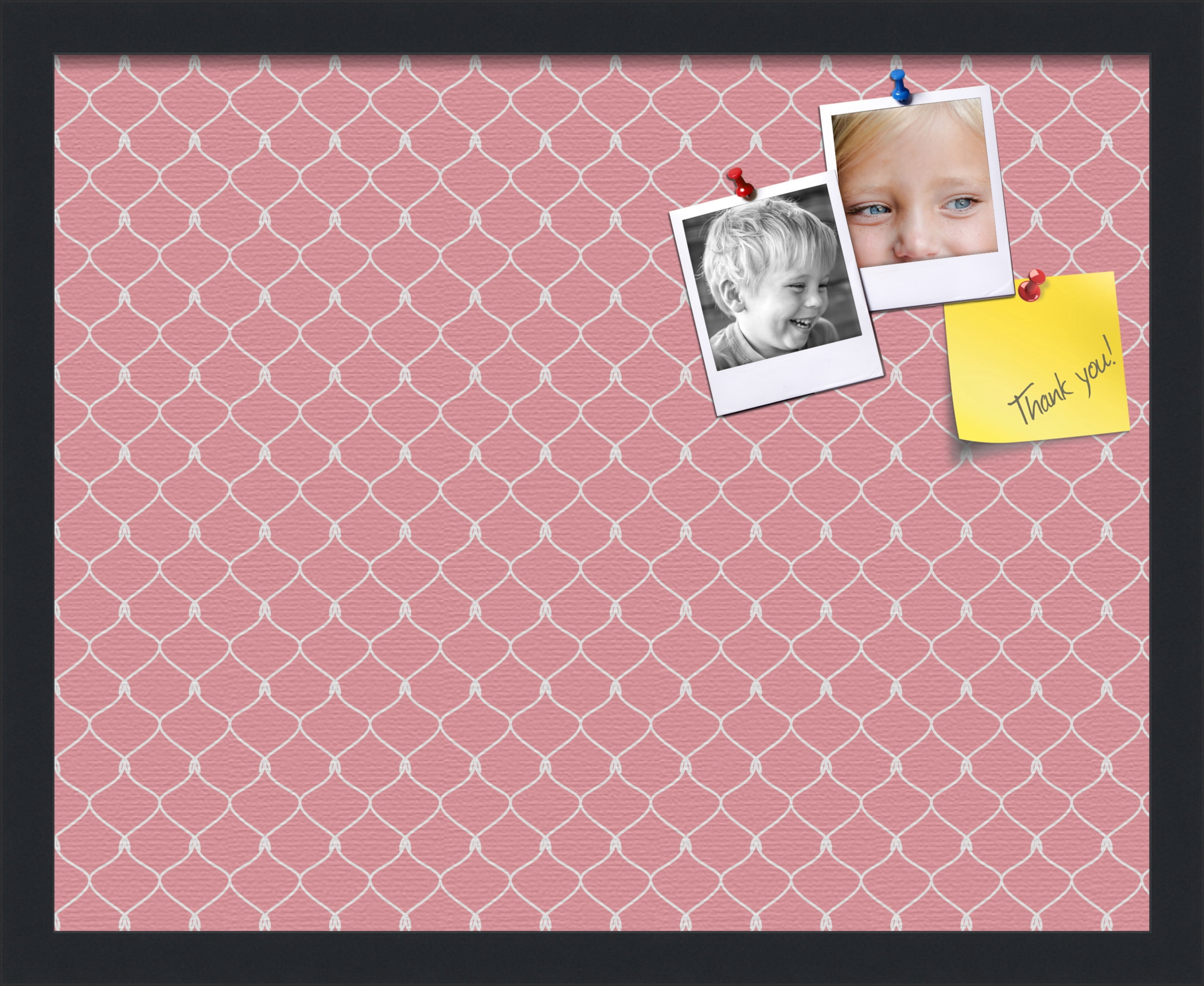 PinPix ArtToFrames 14x18 Custom Cork Bulletin Board Light Pink Chain   Poster Board Has a Fabric Style Canvas Finish, Framed in Satin Black (PinPix-574)
