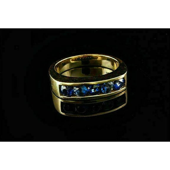 1Ct Round Cut Blue Sapphire Men's Pinky Band Ring 14K Yellow Gold Plated Silver -7