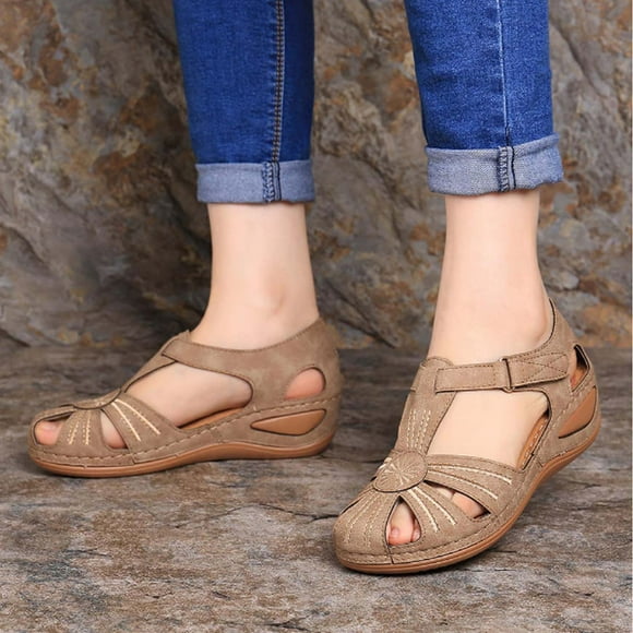 cllios Closed Toe Sandals for Women Casual Comfortable Round Toe Bohemia Gladiator Wedge Ankle Strap Shoes