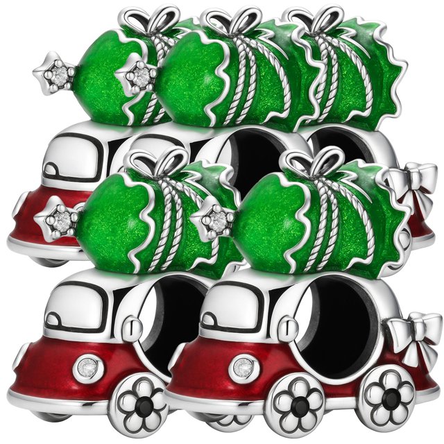 Charm de coche navideño joya XmasCar01 5Pzas Plata S925 Chapa Separador Fijo Carro Navideño Plata/Multicolor Caja Blanca