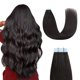 thumbnail image 1 of Extensiones de cabello Sunya con cinta adhesiva de cabello humano de 14 pulgadas, cabello humano Remy liso y sedoso, cinta de trama de piel sin costuras en extensiones de 14 pulgadas # 1B, negro natur, 1 of 5