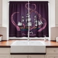 thumbnail image 2 of Ambesonne Octopus Kitchen Curtains, Kraken Tentacles Ship Art, 55"x39", Dark Purple Dried Rose, 2 of 3