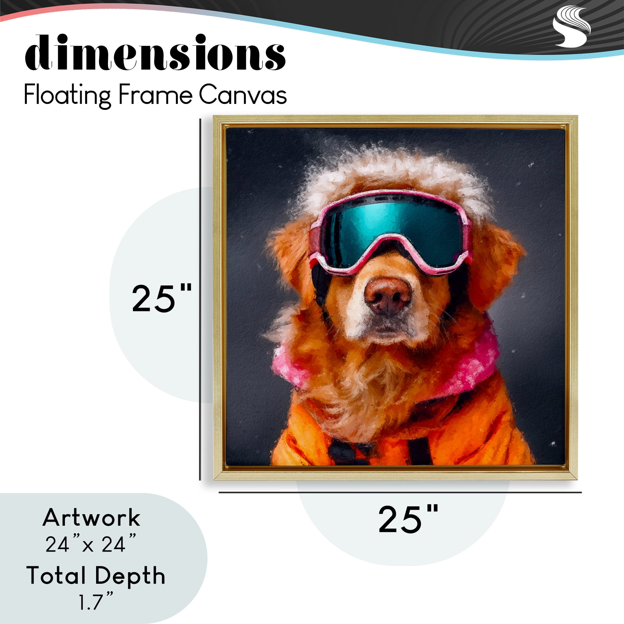 Ski Dog with Goggles Gold Framed Floater Canvas Wall Art, design by Sean Parnell