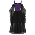 thumbnail image 5 of TFEOQRY Women's Gothic Dress Cold Shoulder Sheer Ruffle Sleeves Lace Up Front Layered Mesh Skirt Outfit Purple, 5 of 7