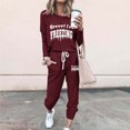thumbnail image 1 of Puntoco Conjuntos de pijamas cómodos para mujer, pantalones de manga larga con cuello redondo y estampado de letras de invierno, conjuntos de pijamas informales para el hogar, 1 of 4