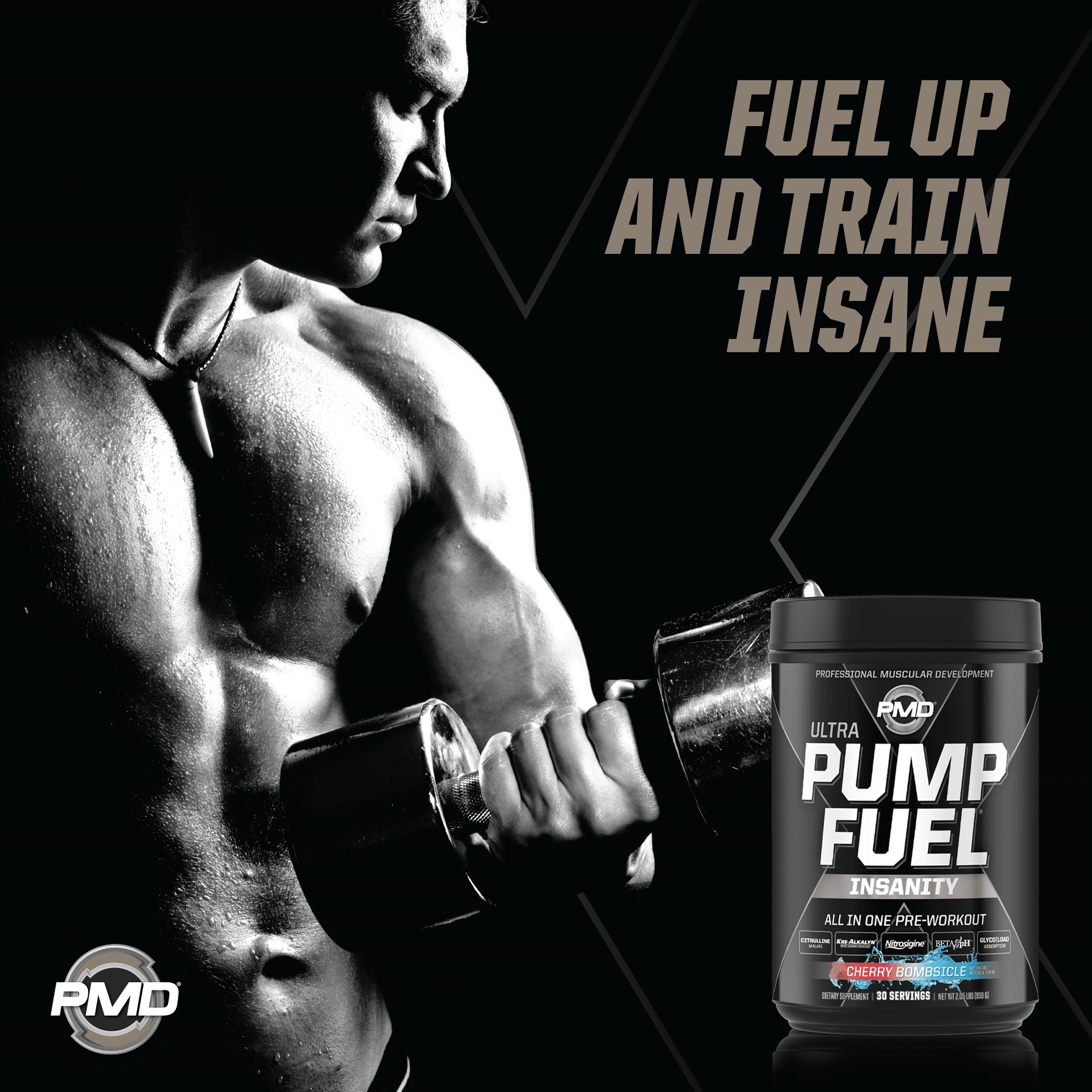 PMD Sports Ultra Pump Fuel Insanity - Pre Workout Drink Mix For Energy, Strength, Endurance, Muscle Pumps And Recovery - Complex Carbohydrates And Amino Energy - Cherry Bombsicle (30 Servings)