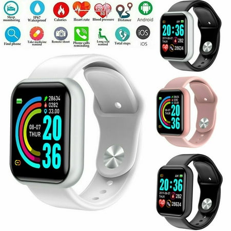 100PCS Y68 Smart Watch Waterproof Bluetooth Sport SmartWatch Support for iOS Android Device Fitness Tracker Heart Rate Monitor Built-in 150mAh Battery USB Charging Gun -Pink