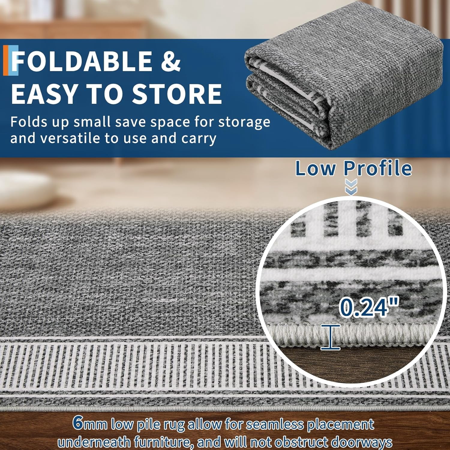 Memoryfield Modern Bordered 9' x 12' Area Rug, Washable Soft Non Slip Low Pile Stain Resistant Carpet Rugs, for Living Room Dining Room, Gray