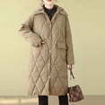 thumbnail image 6 of Jinhomg Long Winter Jacket for Women Lightweight Comfy Button Down Hooded Puffer Coat Casual Warm Outerwear with Pockets Sales Today Clearance Khaki XXL, 6 of 10
