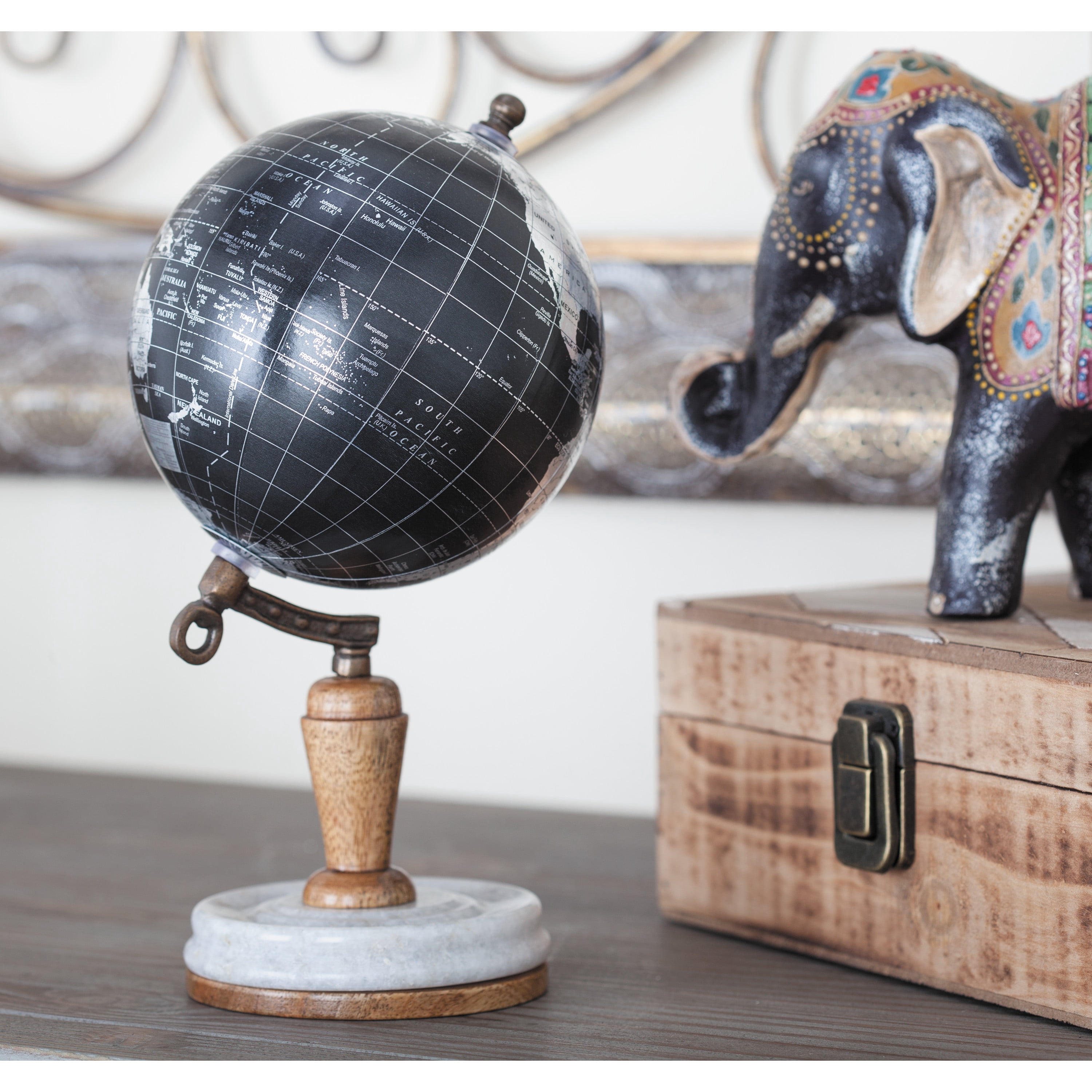 DecMode 5" Black Globe with Marble Base