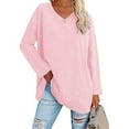 thumbnail image 3 of Camiseta De Manga Larga Para Mujer, Cuello En V, Cómoda, Color Sólido, Blusa Informal Para Mujer, Suave Y Elegante Para Uso Diario ANGGREK  No, 3 of 6