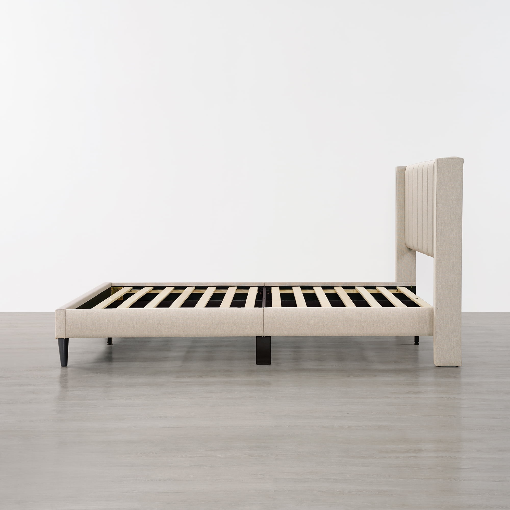 Spruce & Spring Upholstered Platform Bed Frame with Wingback Headboard Queen