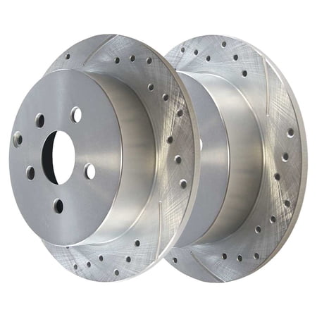 For 2005 2006 Toyota Corolla Silver Rear Drilled Slotted Brake Rotor Pair