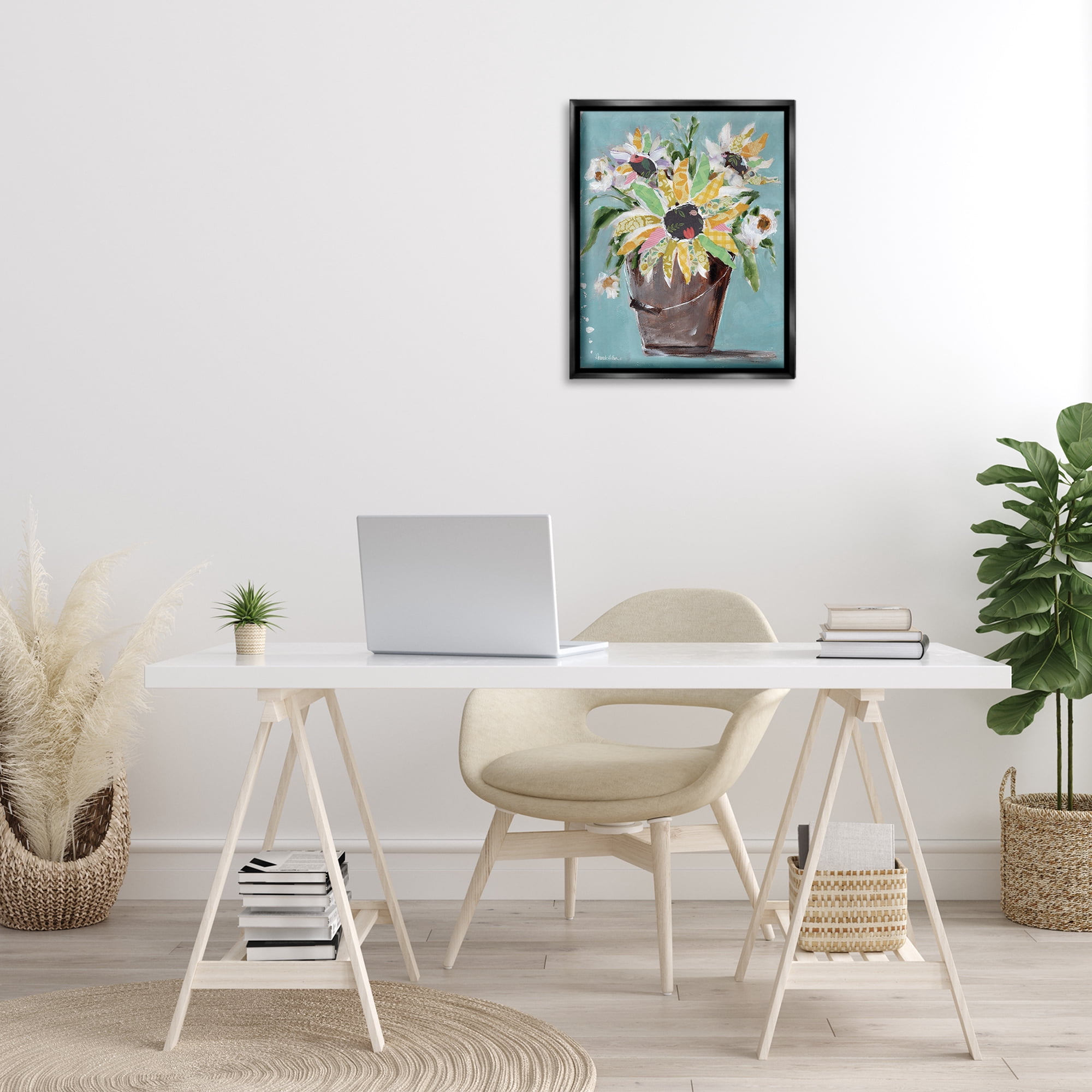 Stupell Industries Flower Bucket Bouquet Botanical & Floral Painting Black Floater Framed Art Print Wall Art, 17 x 21