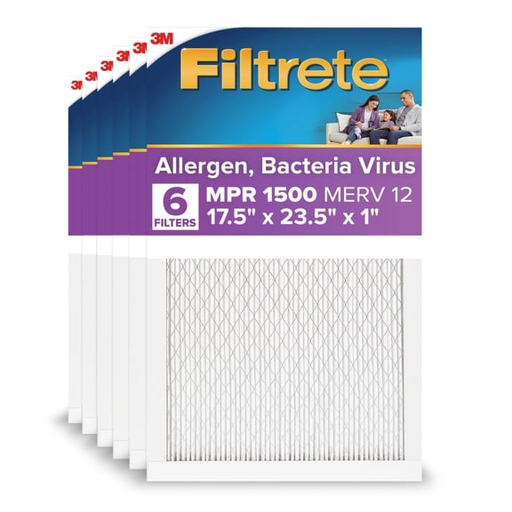 Filtrete 17.5x23.5x1 HVAC Furnace Air Filter, MPR 1500 MERV 12, Advanced Allergen Reduction, 6 Pack