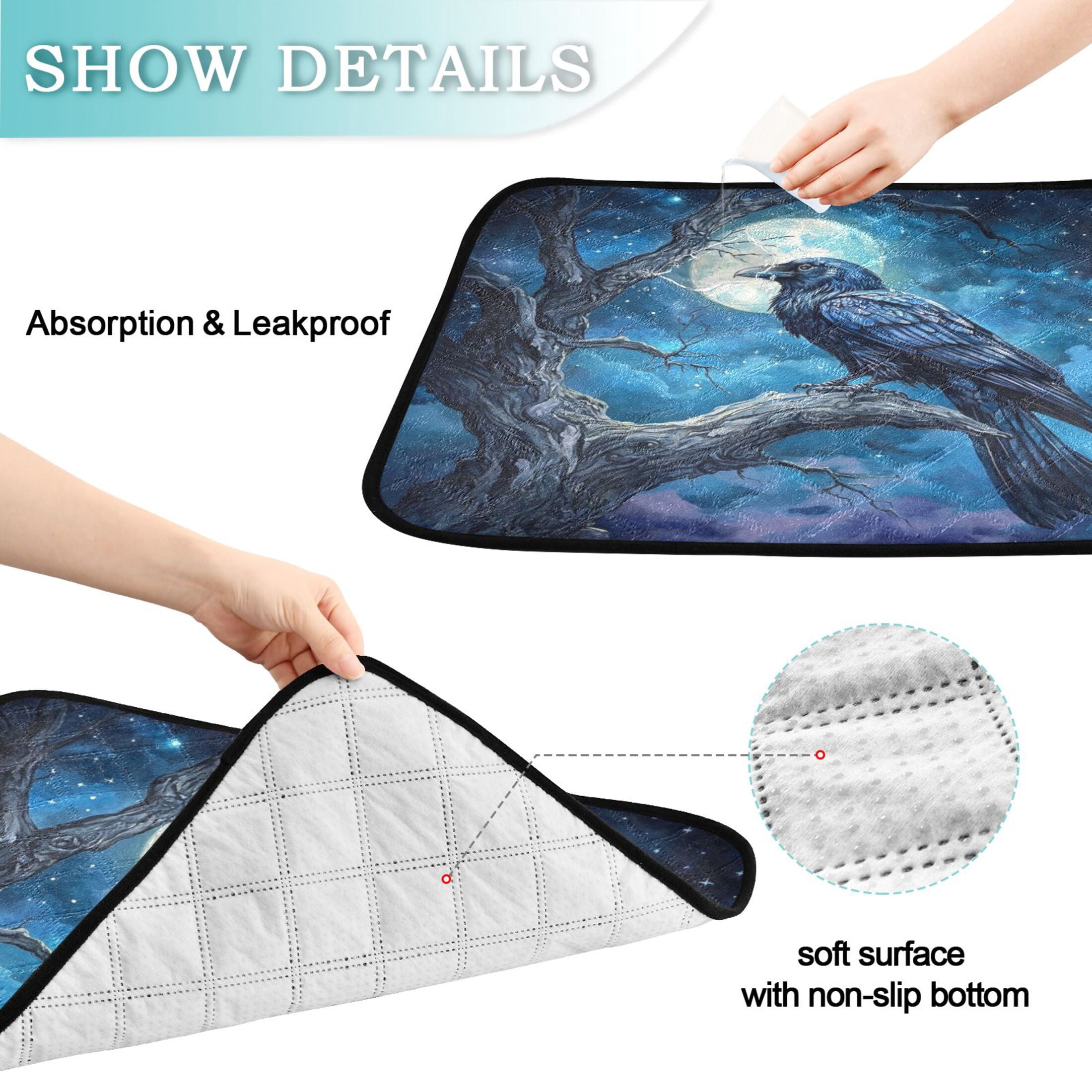 Qxltty Dead Trees Dark Crows Cat litter Pads Pet Set of 2 Diaper Mats Center Anti-leakage Layer Absorbent Soft and Comfortable