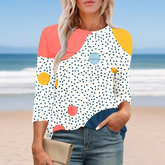 LiMoi Summer Tops for Teens Petite Tops for Women 3/4 Sleeve Trendy Oversized Tops for Women 2025 Printed Tees for Women Vintage my orders