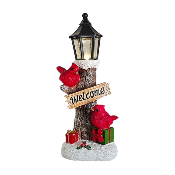 Michellecmm Christmas Light up Table Decoration Cute Red Bird Trunk Lamp Post Desk Figurine Statues for Home Countertop Party Decor