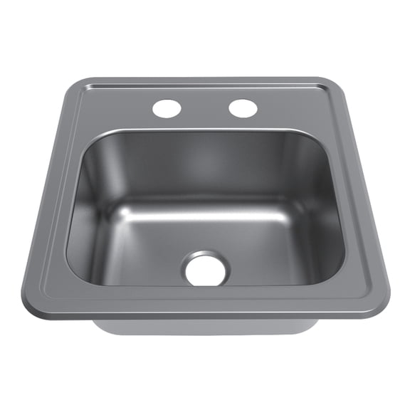 Kingston KGKTS15151 Studio 15-Inch Stainless Steel Self-Rimming Single Bowl Drop-In Bar Prep Sink (2-Hole) with Strainer in Brushed Stainless Steel/Polished Chrome