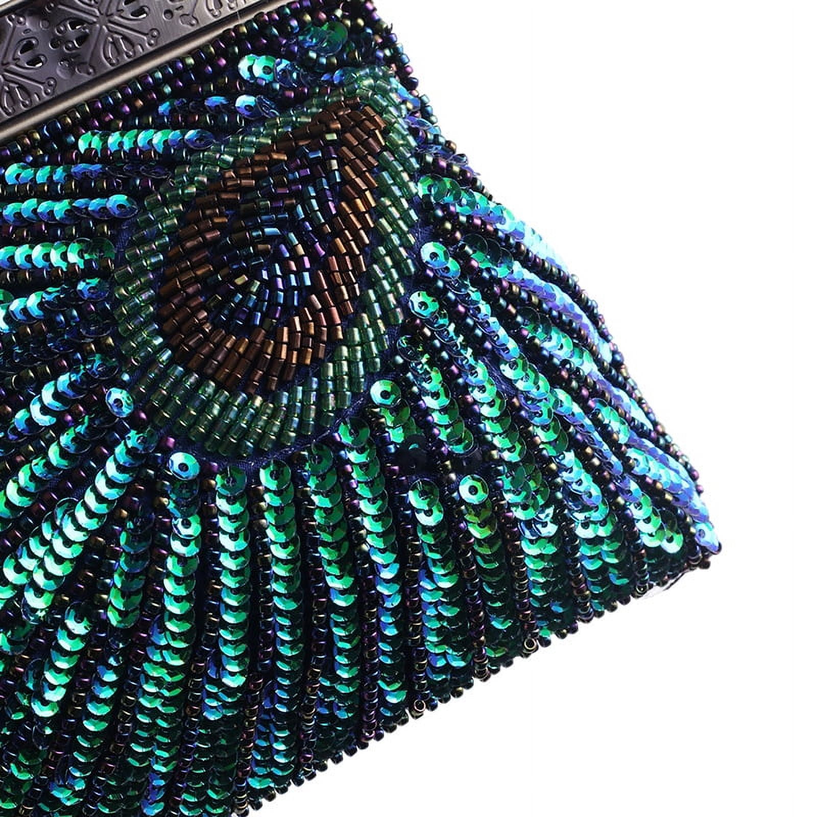 Gelory Peacock Clutch Bags For Women, Vintage Sequin Handbag Gifts Catching Purse Ladies Bags Jade Crystal Evening Bag